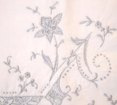Pair of Antique Cotton Embroidered Trousseau Pillowcases Closeup