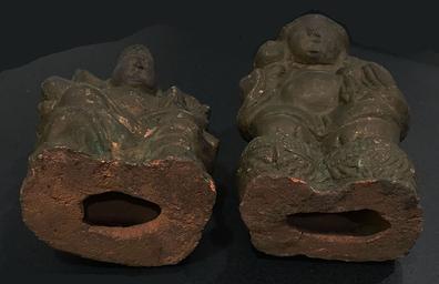 Antique Japanese Clay/Ceramic Figures of Ebisu and Daikoku, the Japanese Gods of Wealth and Good Furtune - View of the Bottom