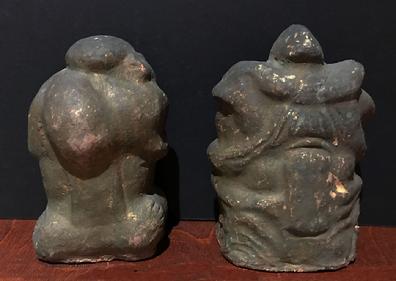 Antique Japanese Clay/Ceramic Figures of Ebisu and Daikoku, the Japanese Gods of Wealth and Good Furtune - Reverse View