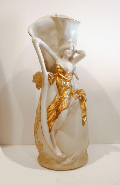 Art Nouveau Royal Dux Bohemia Figural Pottery Vase
