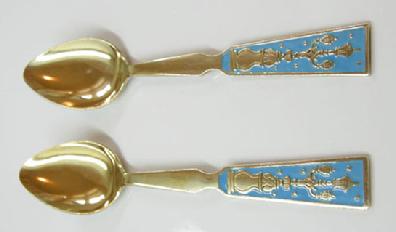 Pair Vintage Russian 875 Gilt Silver Enamels Spoons - Lampposts