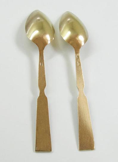 Pair Vintage Russian 875 Gilt Silver Enamel Spoons - Lampposts