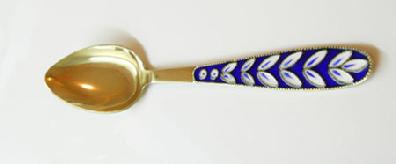 Vintage Russian 916 Gilt Silver and Enamel Spoon - Alternate View