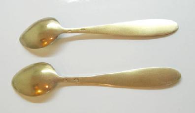 Vintage Pair of Russian Gilt Silver Enamel Spoons -Blue and White with Tall Ships - Reverse View