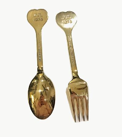 A. Michelsen Gilt Sterling Silver and Enamle Christmas Fork and Spoon -Solstice -1978 Reverse View