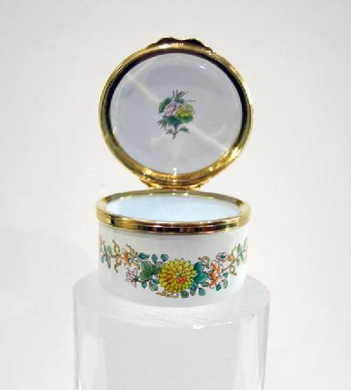 Vintage Staffordshire Enamel Asian Inspired Floral Trinket Box - Original Box and Documentation - Open View