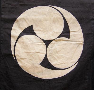  Large Old Japanese Indigo Cotton Tsutsugaki (resist dyed) Tansu Cover - Mitsudomoe (Three Commas) - Closeup View of One Side  Mitsudonmoe