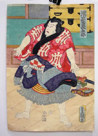 Antique Japanese Woodblock Print Diptych - Toyokuni III - 1857 - SUMO - Sheet 2