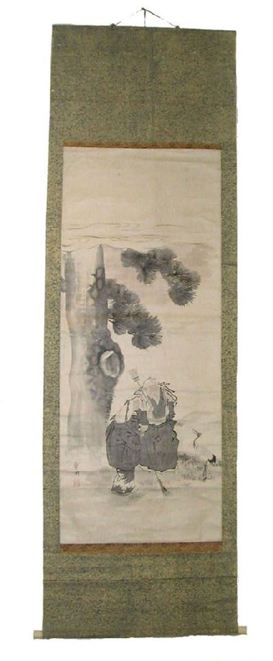 Large Antique Japanese Scroll - Takasago - Jo and Uba - Full View
