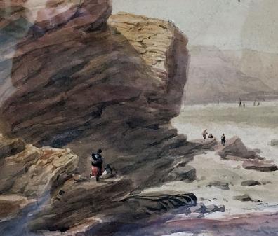 Antique Watercolour Painting of a Coastal Scene by George Robert Vawser - c. 1830's-40's in Original Decorative Gilt Frame - View of Rocks2