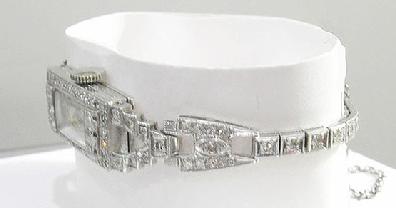Ladies Art Deco Wakmann Platinum and Diamond Watch- Side View