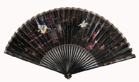 Antique Japanese Black Lacquer Fan