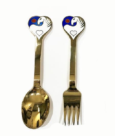 A. Michelsen Gilt Sterling Silver and Enamel Christmas Fork and Spoon - Solstics 1978