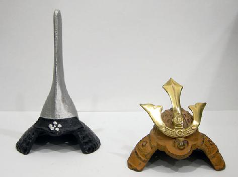 Two Miniature Japanese Kubutos (Helmets)