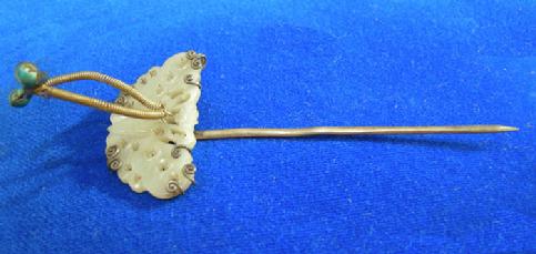 Beautiful Antique Chinese Silver and Celedon Jade Hairpin - Qing -Butterfly - Alternate View 2