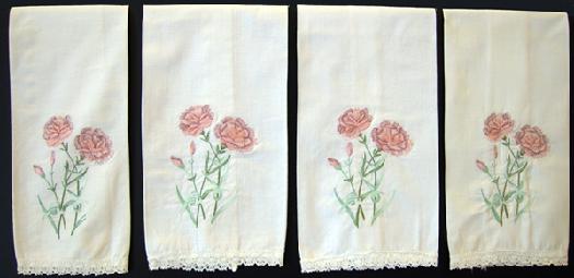 Four Vintage Embroidered Floral Guest Towels