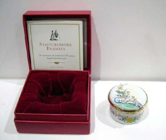 Vintage Staffordshire Enamel Asian Inspired Floral Trinket Box - Original Box and Documentation