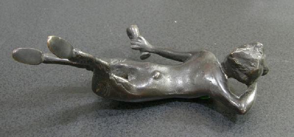 Old Bronze or Bronze-Washed Metal Figure of an Inebriated Satyr - Back View