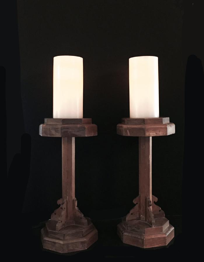 Pair Antique Japanese Carved Wood Shokudai (Candle Stands)