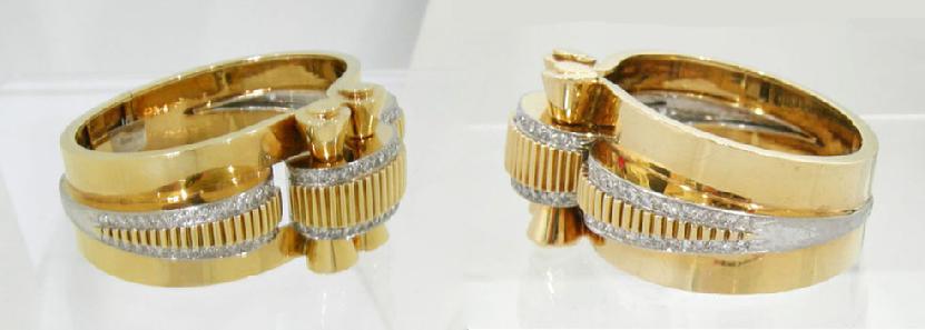 Art Deco 18K YG Platinum Trimmed Diamond Bangle/Cuff Bracelet - Signed Herny - Right and Left Views