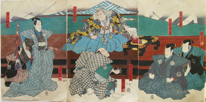 Original Japanese Woodblock Oban Actor Triptych- 1849- Kunisada Utagawa/Toyokuni III