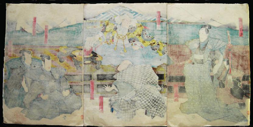 Original Japanese Woodblock Oban Actor Triptych- 1849- Kunisada Utagawa/Toyokuni III - Reverse View