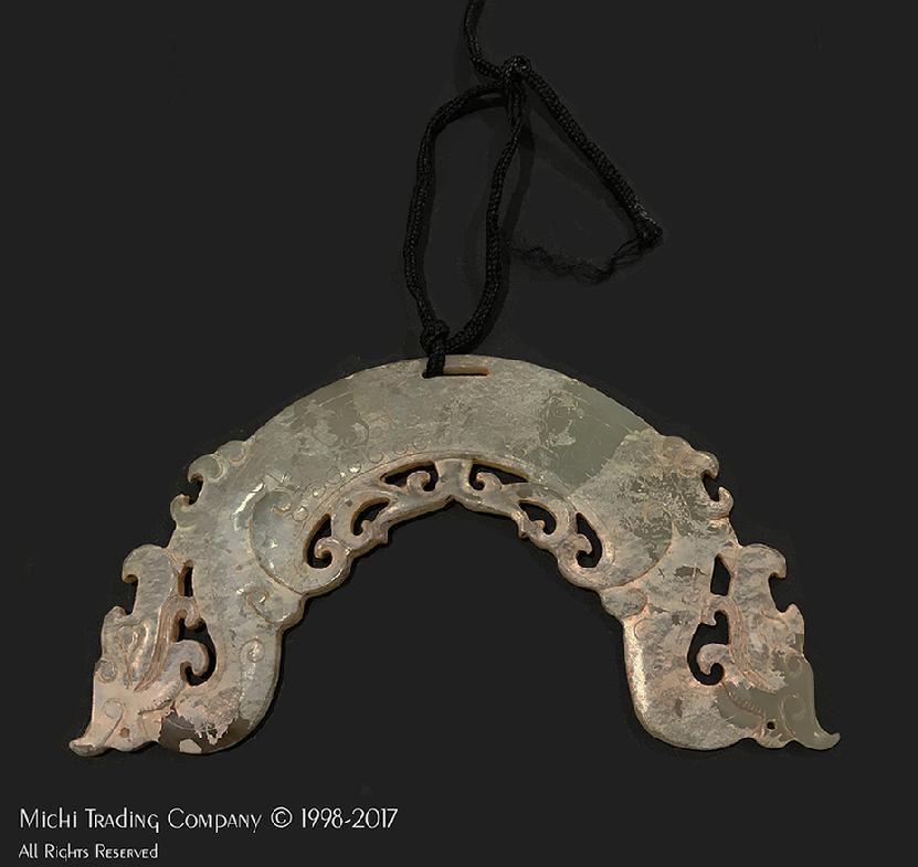 Old Chinese Arc-Shaped Jade Huang - Pendant -Reverse View
