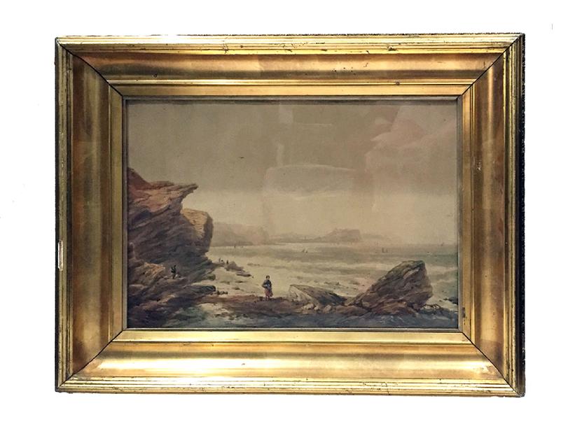 Antique Watercolour Painting of a Coastal Scene by George Robert Vawser - c. 1830's-40's in Original Decorative Gilt Frame