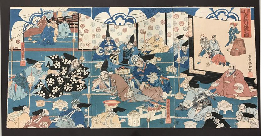 Antique Japanese Oban WoodblockTriptych- Yoshiiku-1860